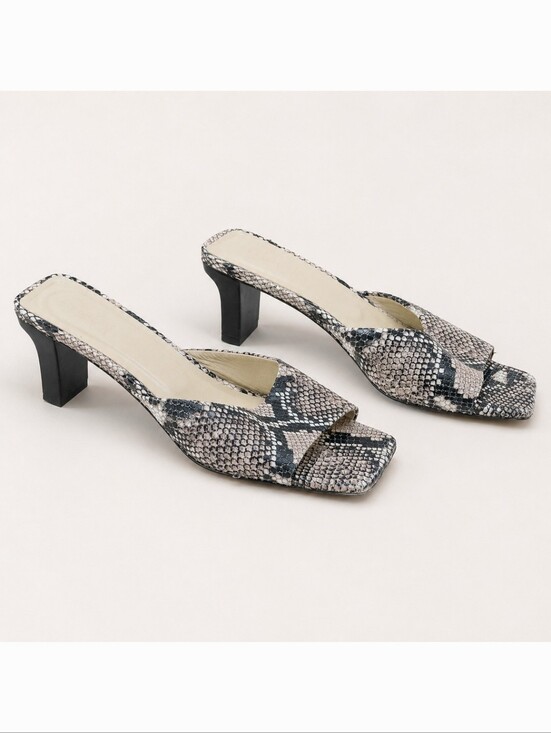 Aeyde Shoes - AEYDE SNAKE PRINT LEATHER SQUARE TOE BLOCK HEEL MULES MADE IN ITALY